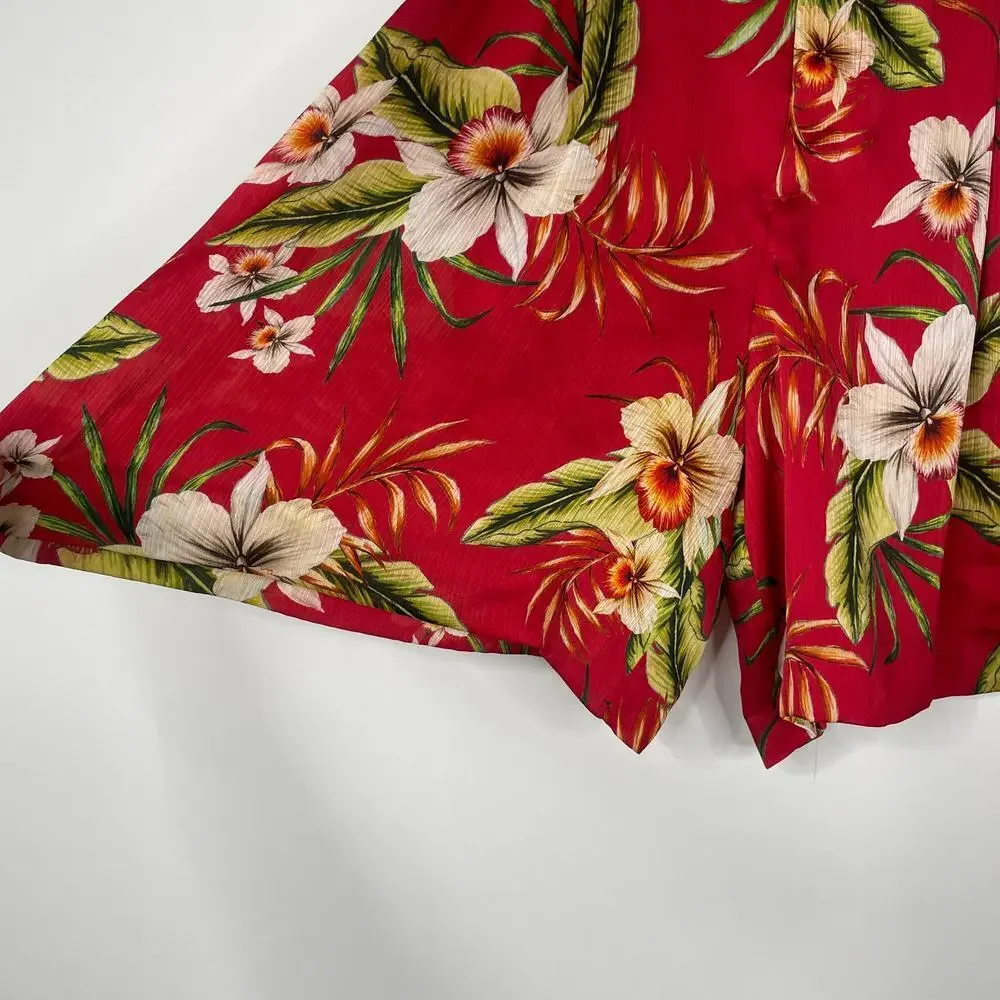 2/$30 ZARA High Rise Short XS Red Hawaiian Tropical Floral Pockets Zip-Fly #5663